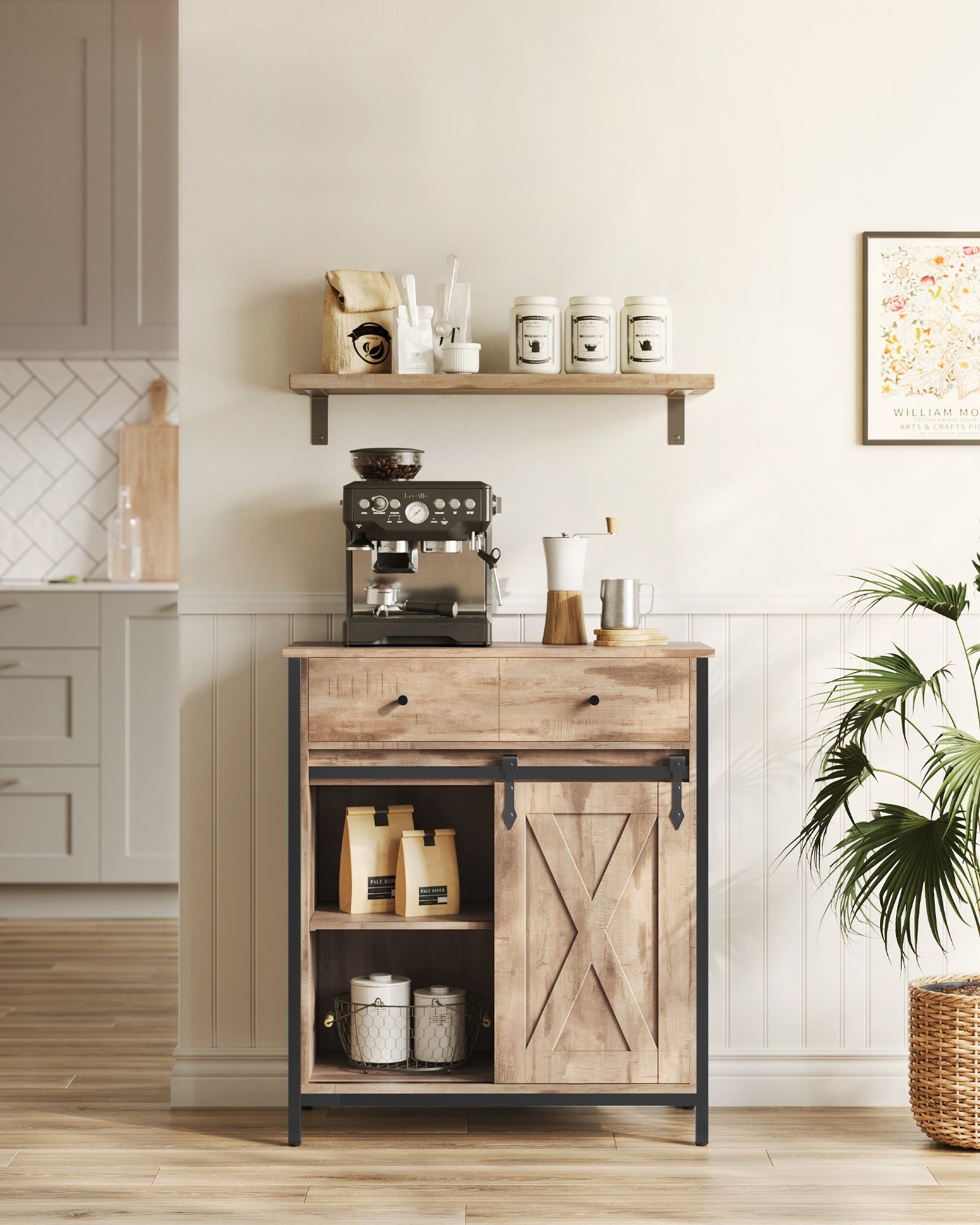 VASAGLE Sideboard Kommode, 70 x 30 x 80 cm, mit Schublade, mit Schiebetür