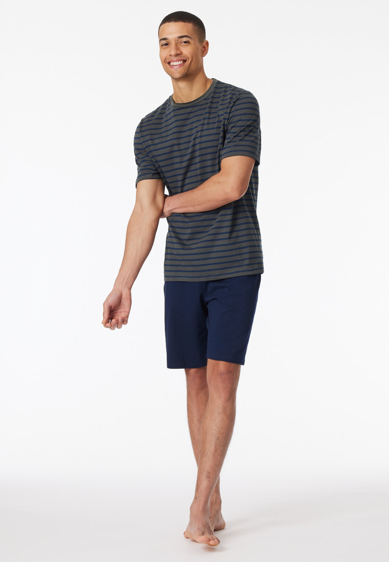 Schlafanzug kurz Streifen anthrazit - Casual Essentials