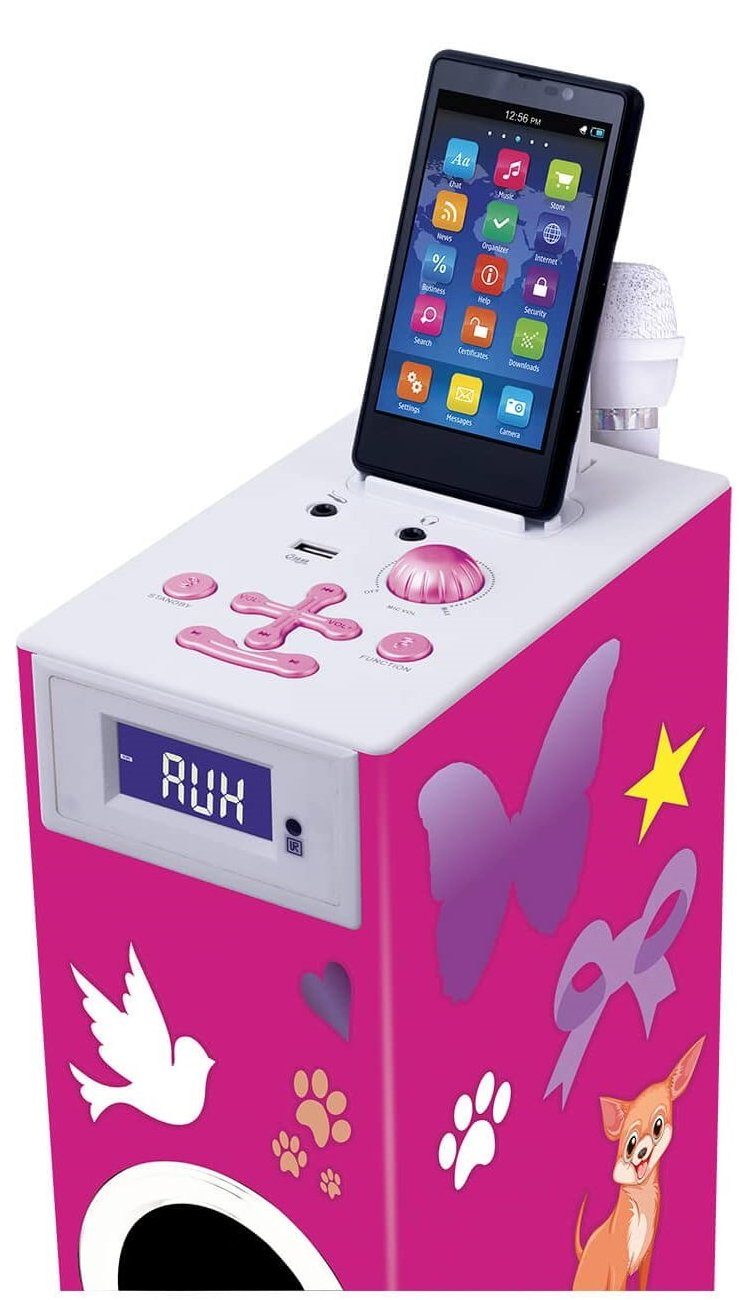 BigBen Sound Tower TW5 Stereoanlage (inkl. Mikrofon, USB-Anschluss und Fernbedienung, pink)
