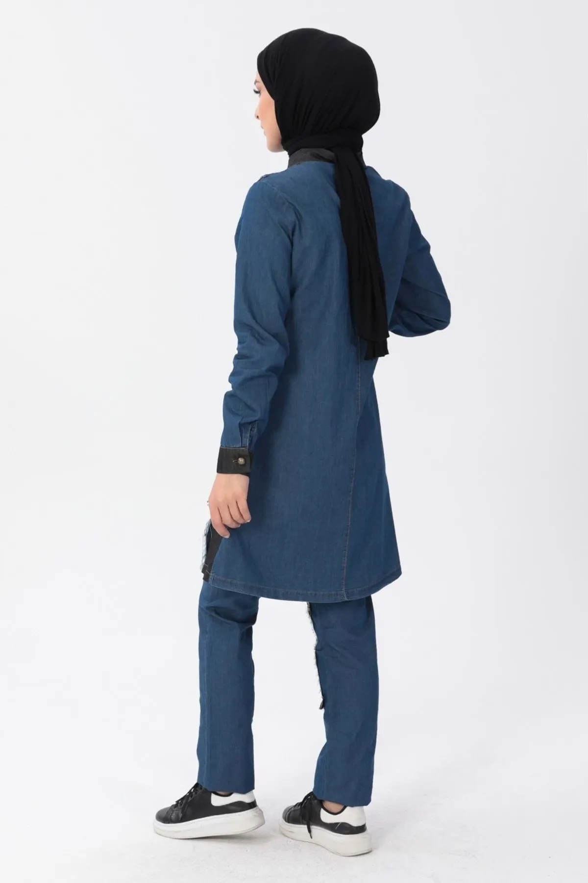 Modamihram  Reißverschluss Detaillierte Hijab-Denim-Kombination Dark Denim 10074