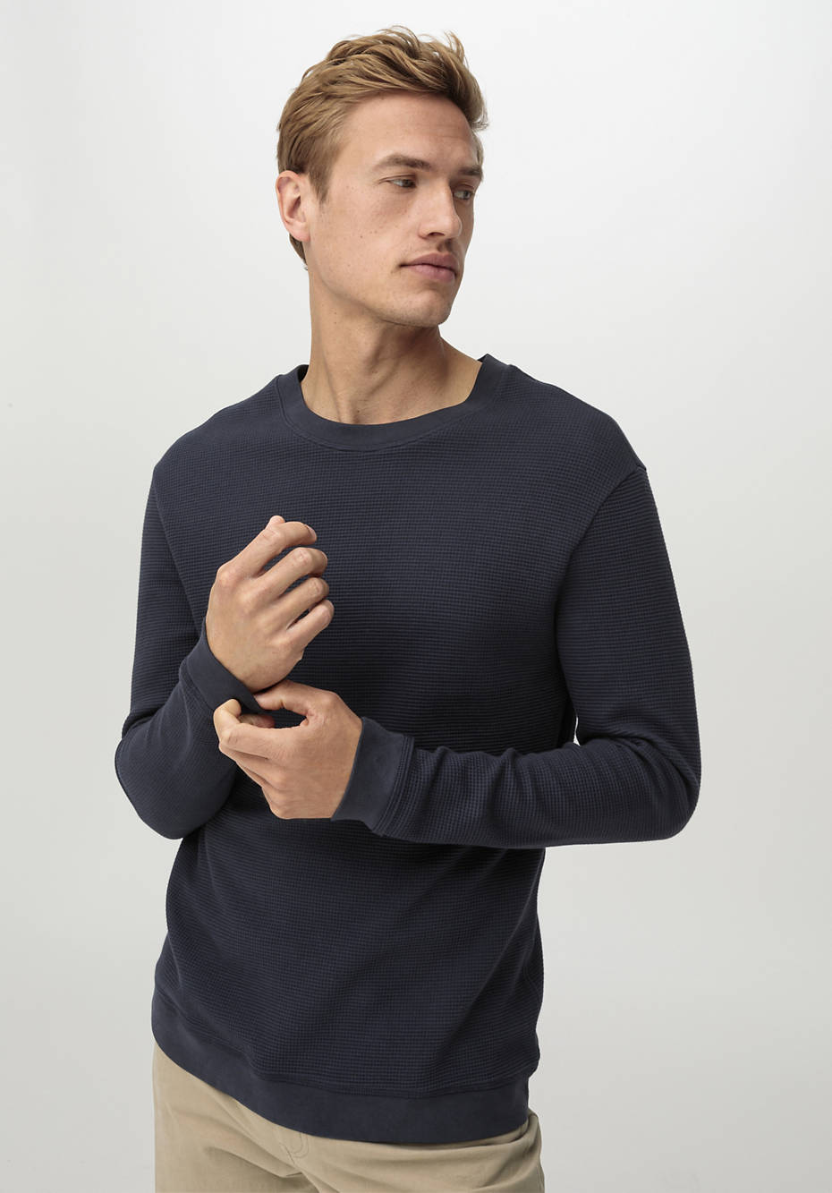 Waffelpiqué-Pullover Regular aus reiner Bio-Baumwolle