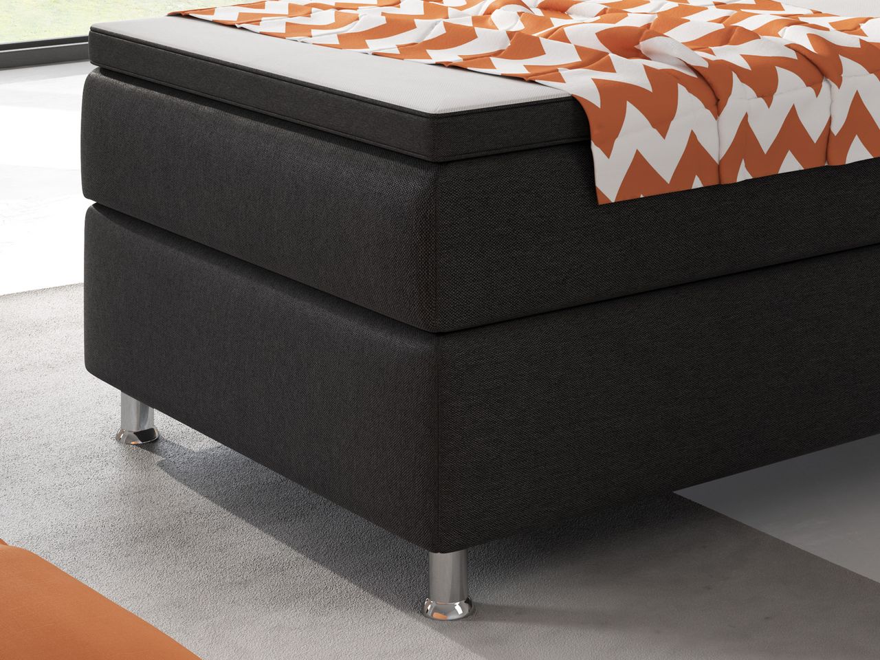 IHG Boxspringbett Berlin 90x200 cm Webstoff Schwarz