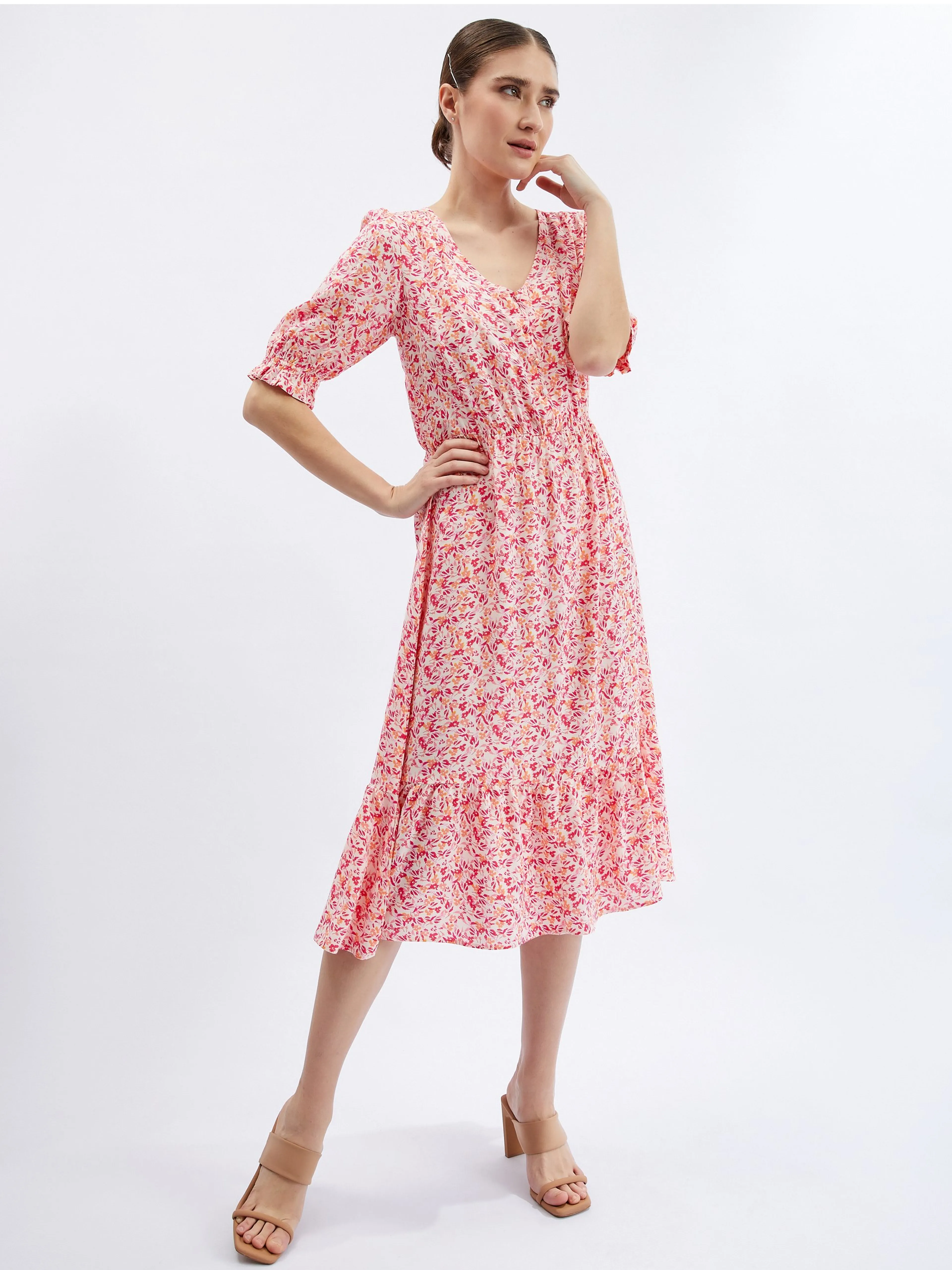Orange-rosa Damen-Blumenkleid ORSAY