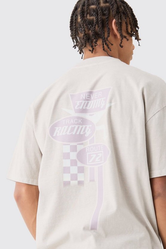 Oversize T-Shirt mit Moto-Print