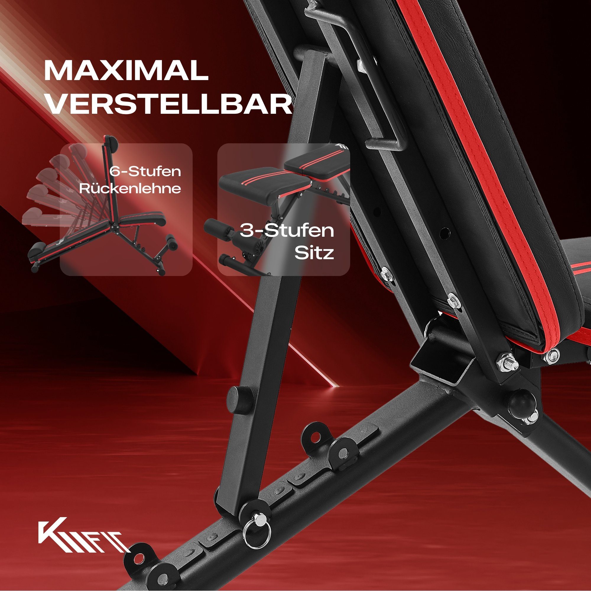 KM - Fit Hantelbank, klappbar, Multifunktion, Training, Fitness, 250kg, (Set), Bauchtraining - Schulter- & Nackentraining- Brusttraining