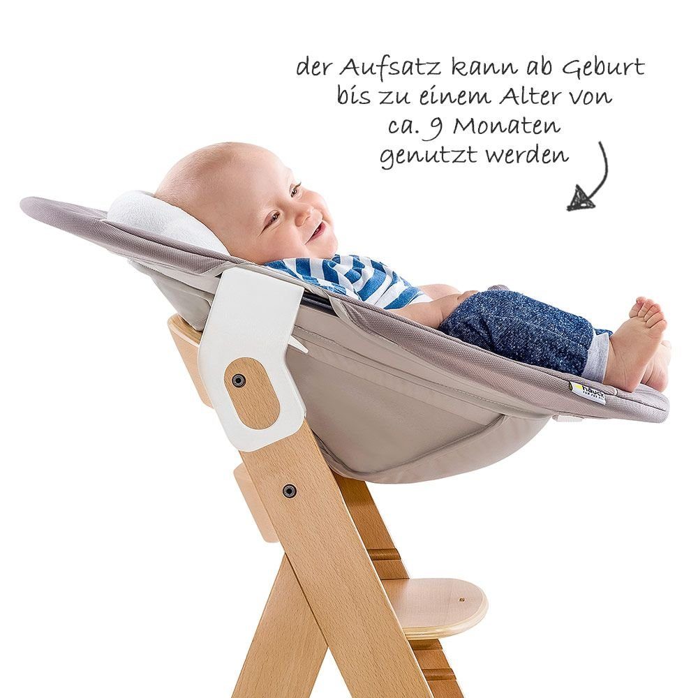 Hauck Hochstuhl Beta Plus Natur - Newborn Set (Set, 5 St), Holz Babystuhl ab Geburt, Aufsatz für Neugeborene, Sitzauflage, Tisch