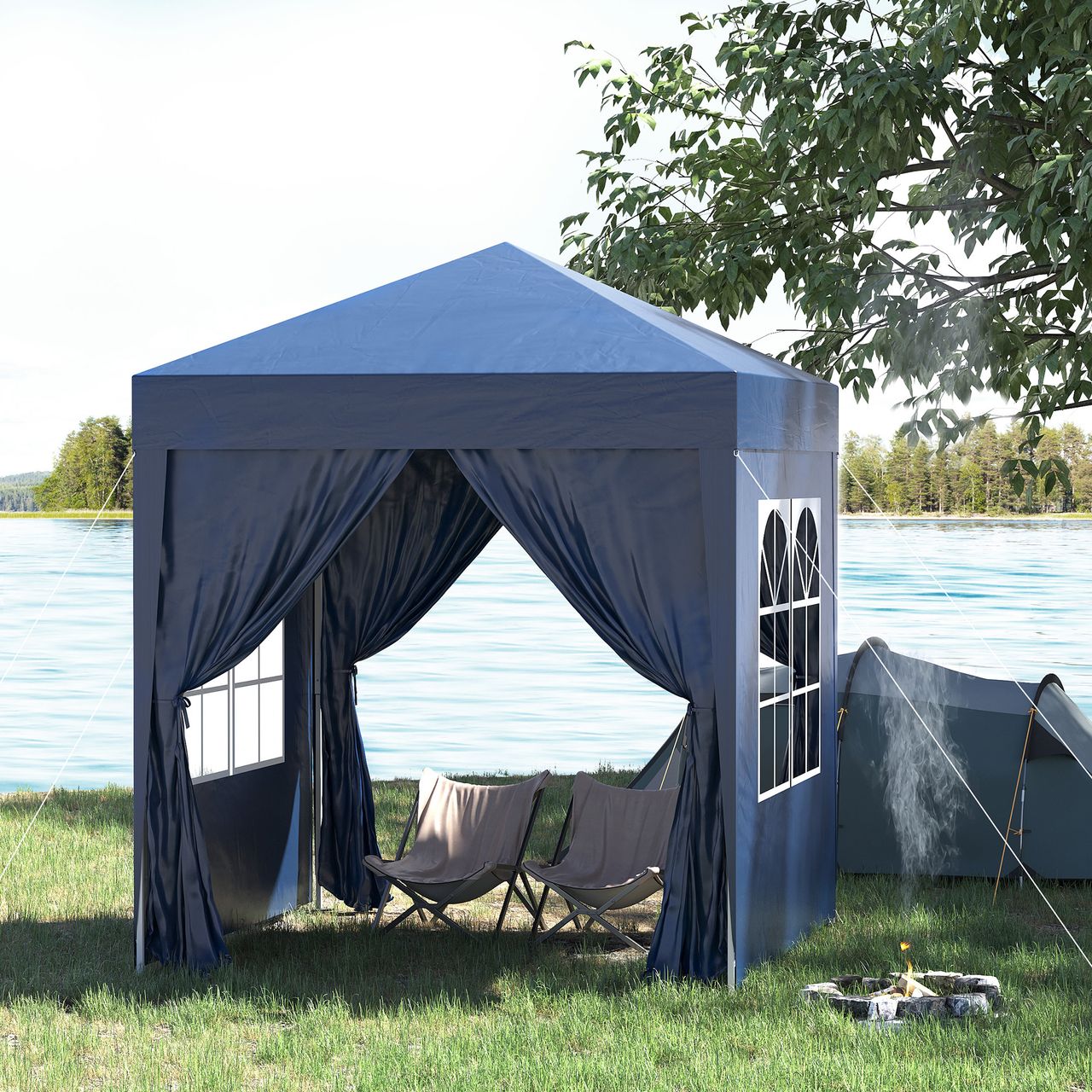 Outsunny Pavillon 2x2m Faltpavillon 4 Seitenwände mit Fenster Tragetasche Stahl