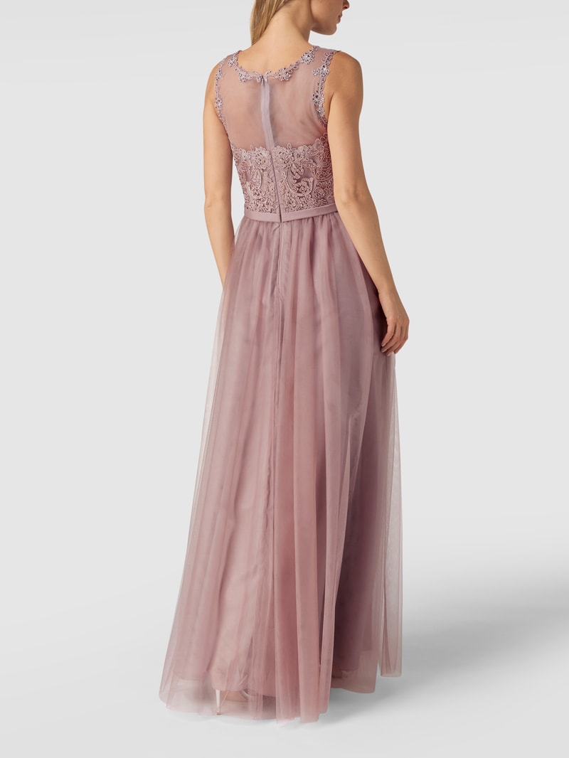 Abendkleid mit Ziersteinbesatz in mauve