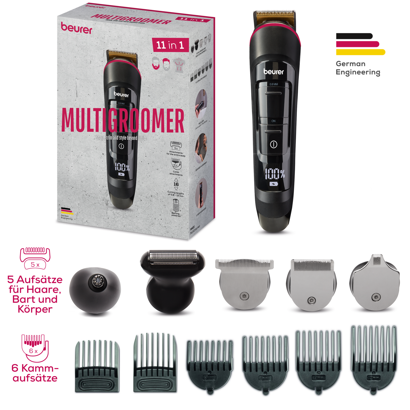 Beurer Multigroomer MN9X-Vielseitiger, wasserfester Styler für die gesamte Körperbehaarung