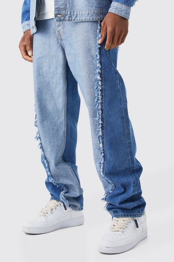 Lockere gespleißte Jeans mit ausgefranstem Saum
