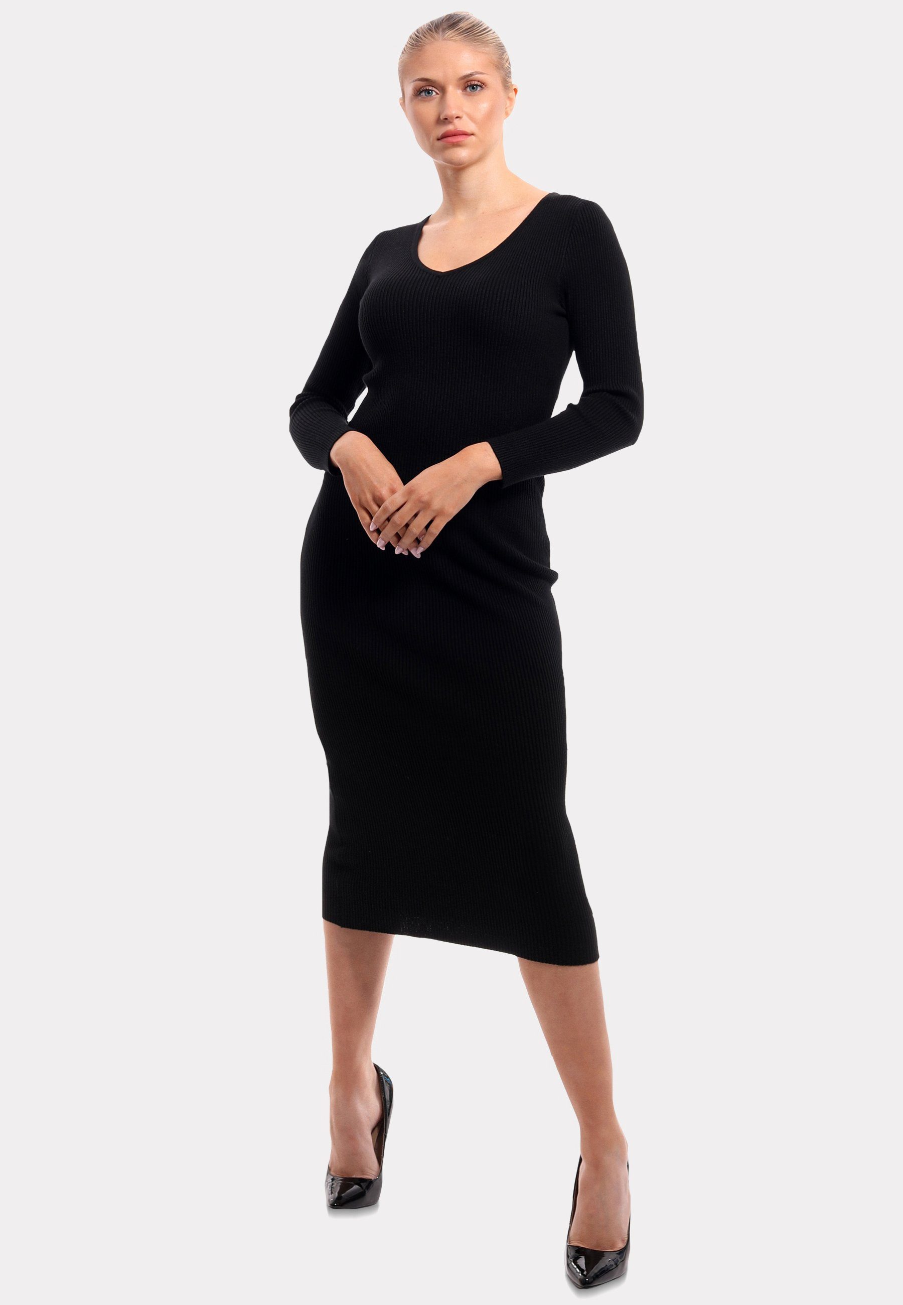 YC Fashion & Style Strickkleid Strickkleid mit V-Ausschnitt KNIT DRESS (Kein Set, 1 -tlg) Langarm, in Unifarbe, mit V-Ausschnitt