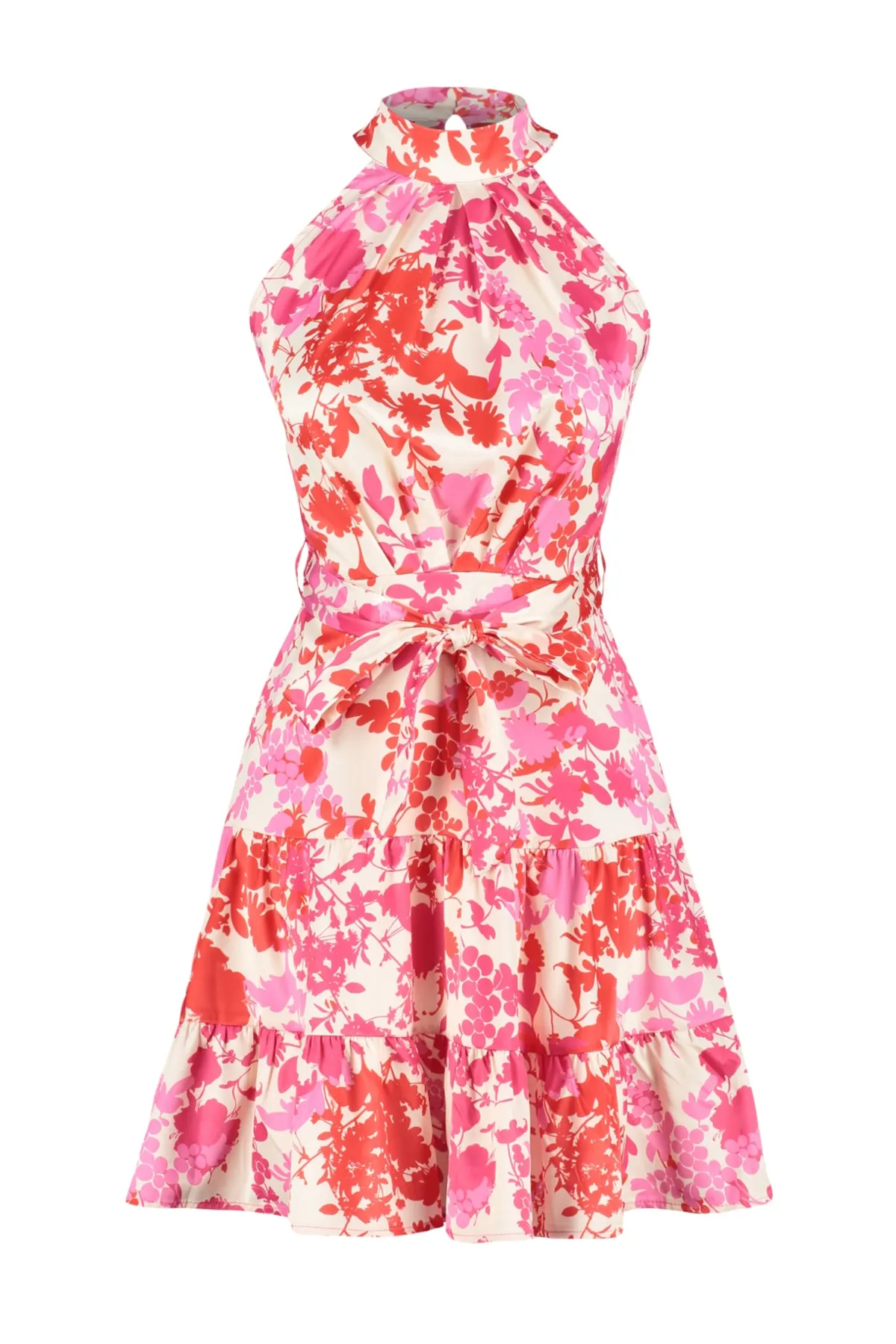 Trendyol Collection  Ecrufarbenes, gewebtes Minikleid aus Satin in A-Linie mit Blumenmuster TWOSS20EL2490