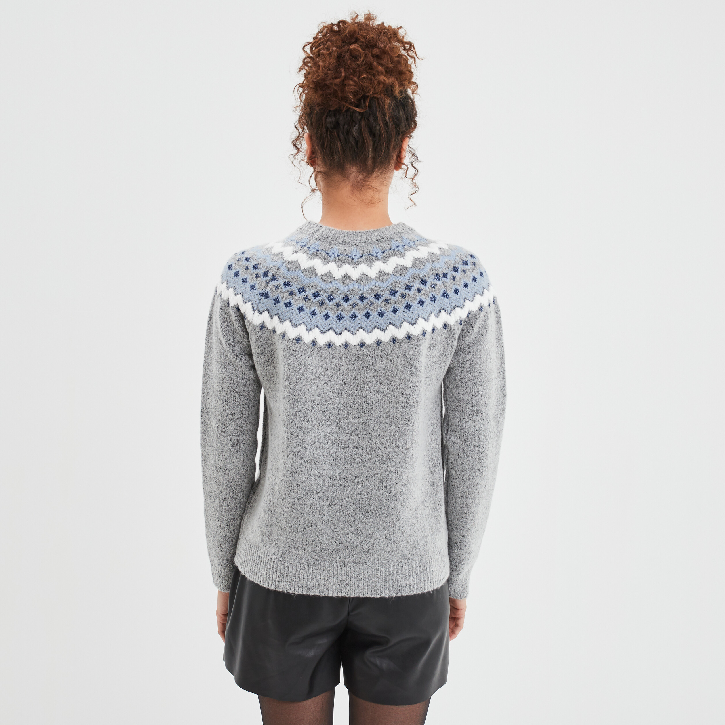 Pull col rond manches longues Creeks gris clair femme | La Halle
