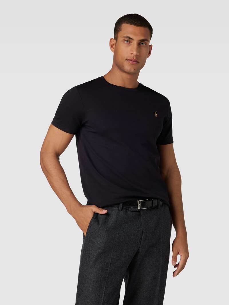 T-Shirt mit Streifenmuster Modell 'PIMA' in schwarz