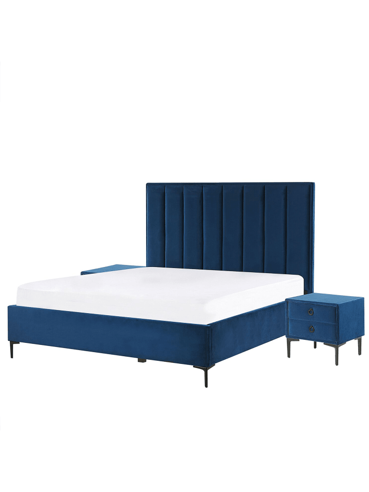 Beliani Schlafzimmer Set SEZANNE in Blau/Schwarz - (W) 150 x (H) 142 x (L) 215 cm günstig kaufen onesize