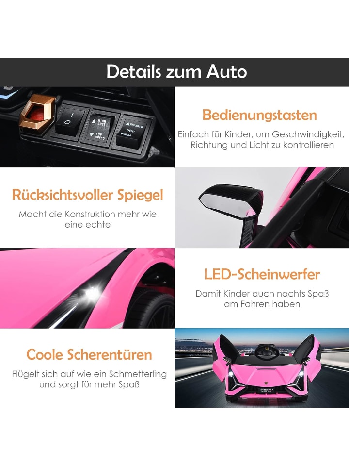 COSTWAY 12V Elektroauto Lamborghini in Rosa günstig kaufen 108 cm