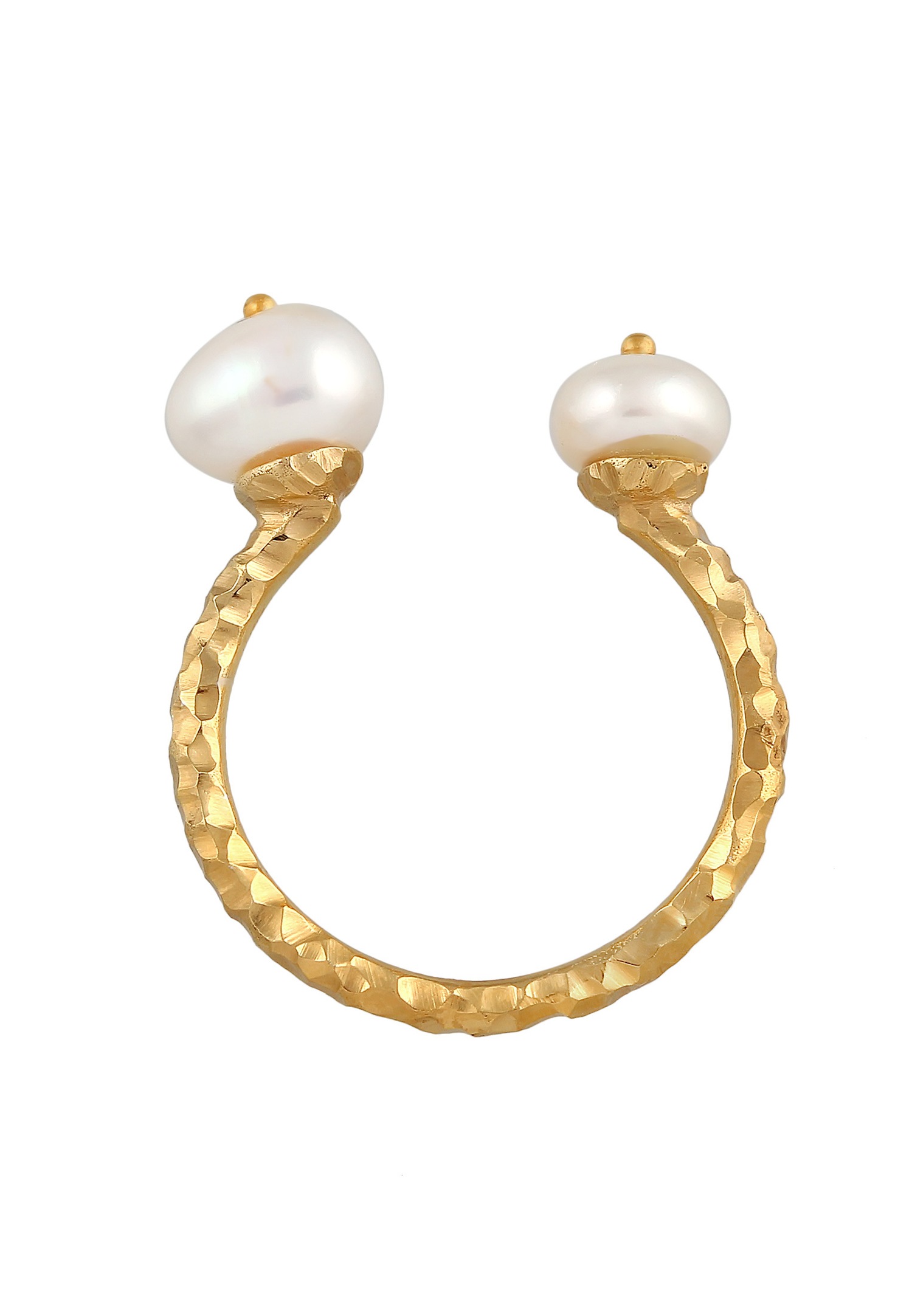 Anillo Elli PREMIUM para mujer, moderno, abierto y martillado, con perlas cultivadas de agua dulce, en plata de ley 925 chapada en oro.