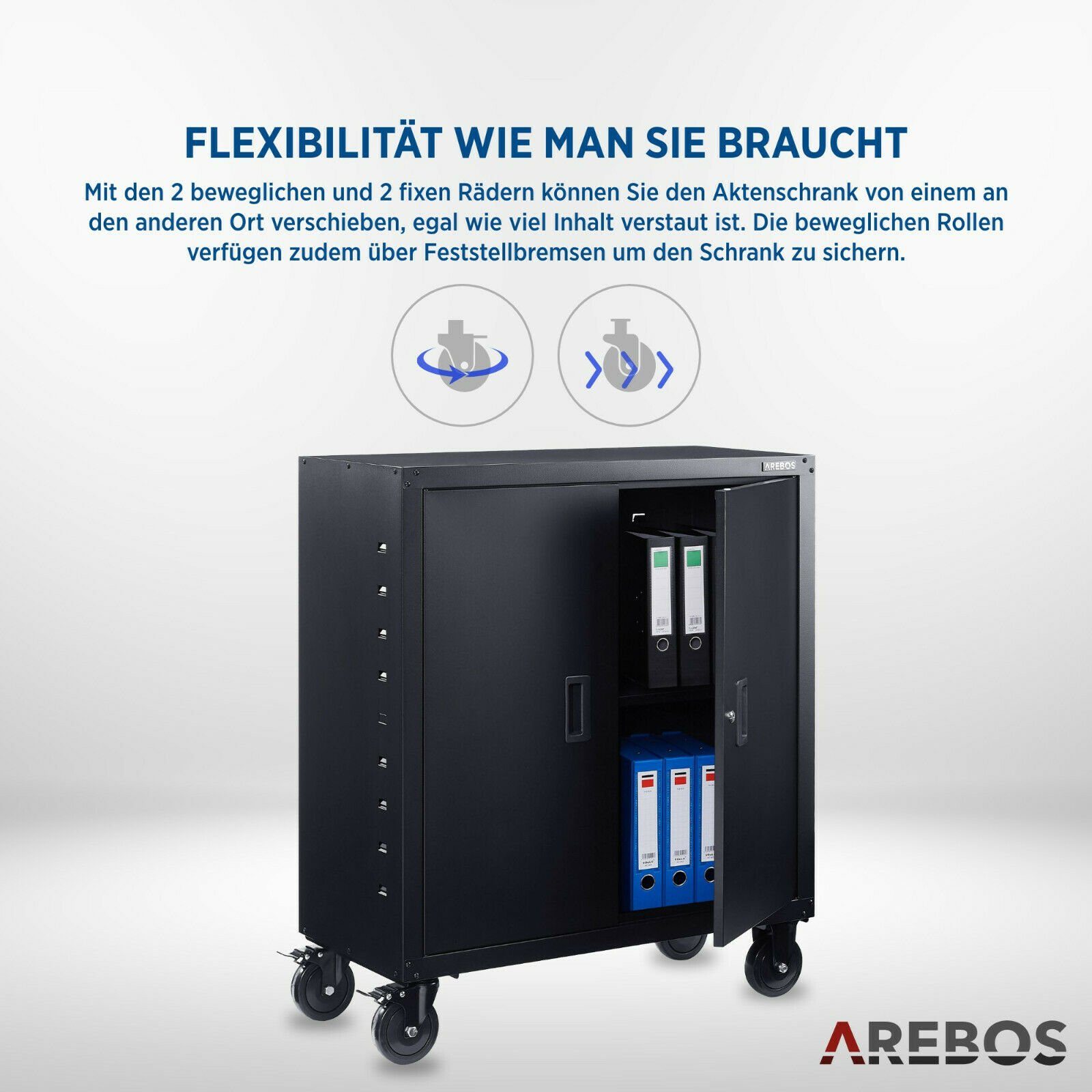 Arebos Aktenschrank Büroschrank, Lagerschrank, Höhenverstellbarer Einlegeboden (Stück)
