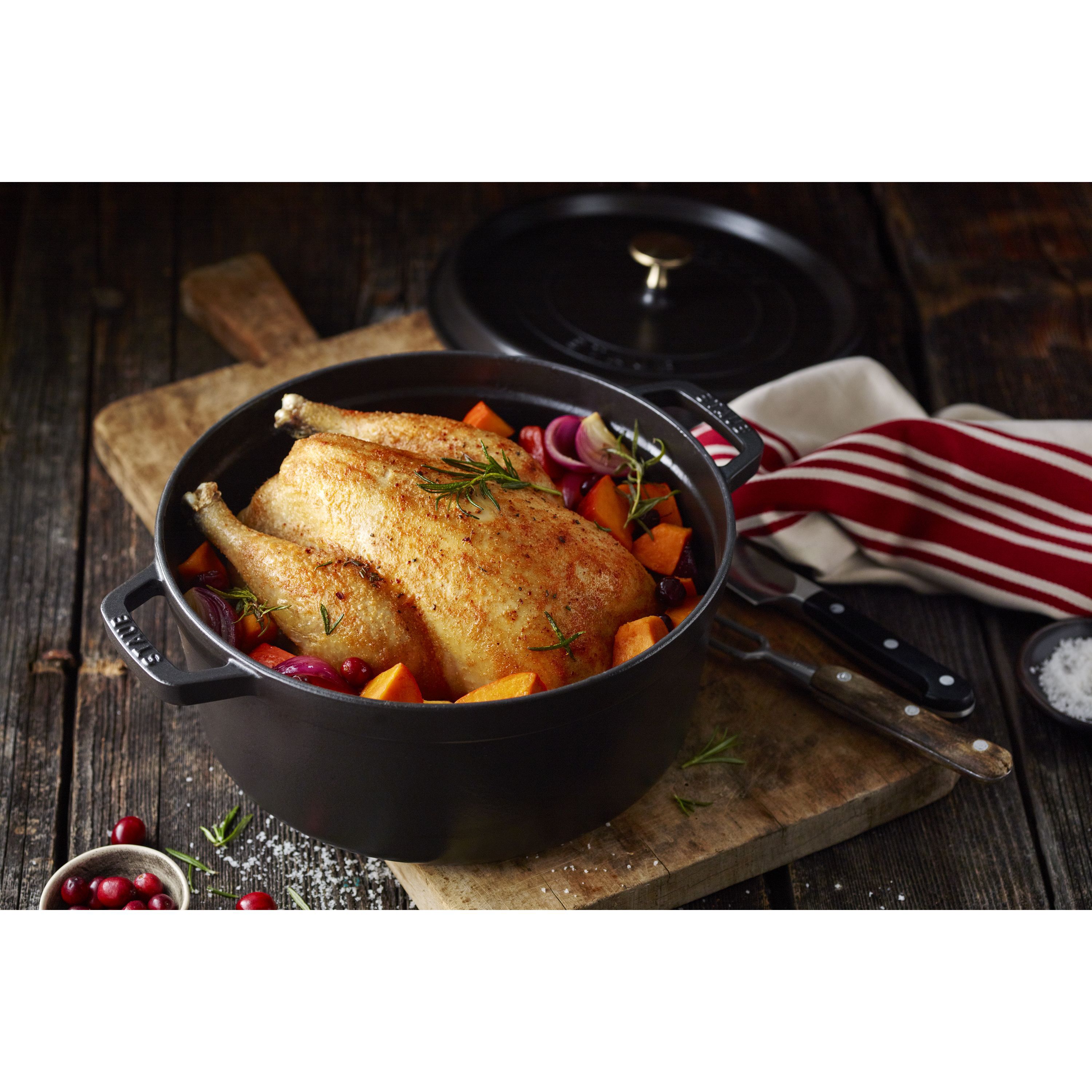Cocotte 26 cm, rund, Schwarz, Gusseisen