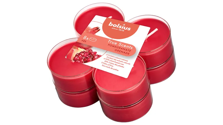 bolsius Maxi-Teelichte True Scents 8h 8er Pack Granatapfel Granatapfel