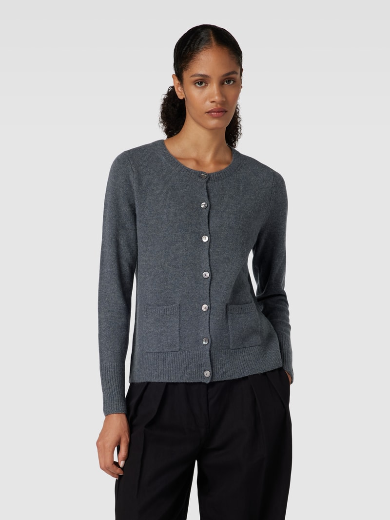 Strickjacke mit Knopfleiste und Eingrifftaschen in anthrazit meliert