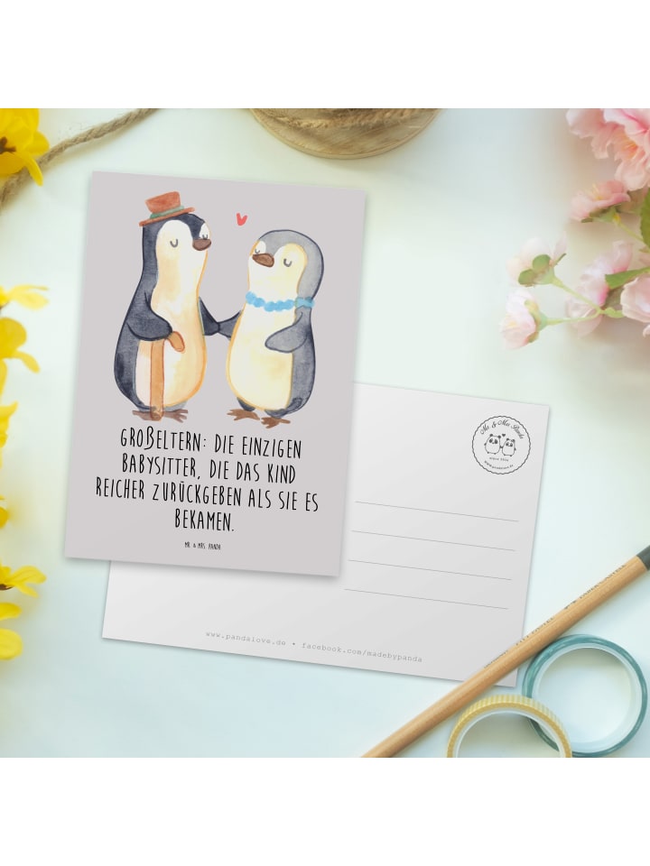 Mr. & Mrs. Panda Postkarte Großeltern Babysitter mit Spruch in Grau Pastell günstig kaufen onesize