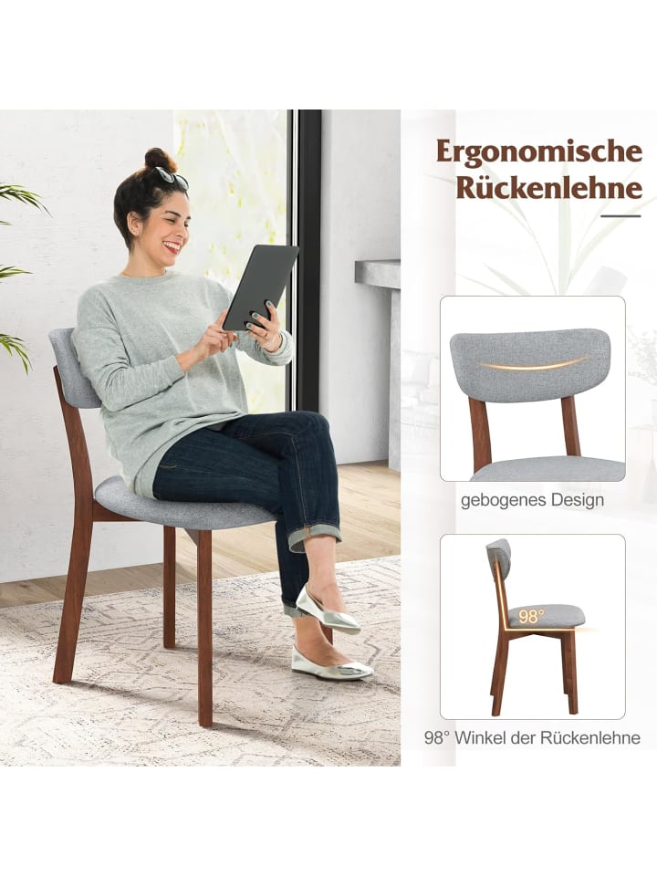 COSTWAY 2er Set Esszimmerstühle in Grau günstig kaufen onesize