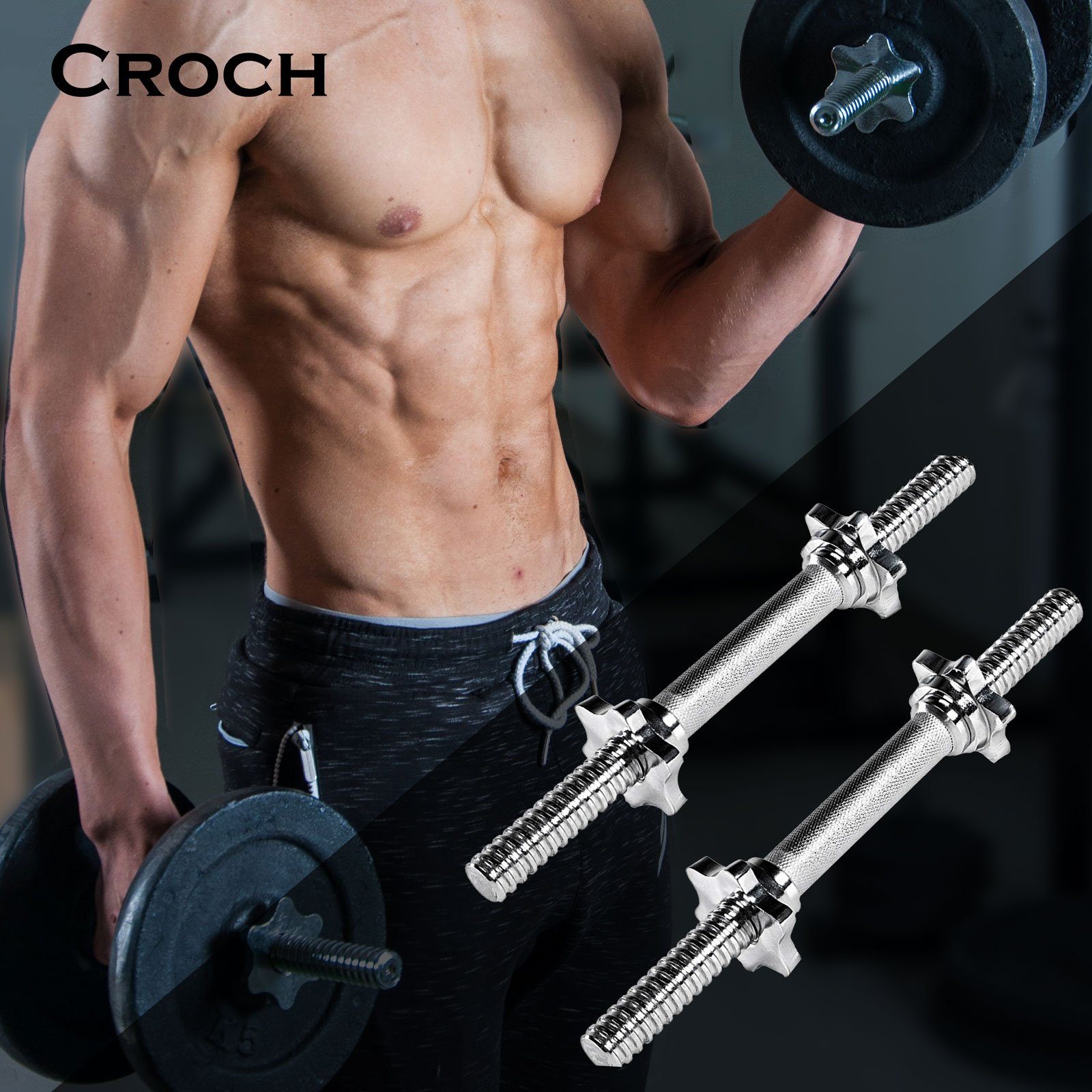 Croch Kurzhantelstange Hantelstange, Eisen, (Set, 1-tlg., einzeln oder 2er Set 35.5cm oder 40cm), Ø 25.4mm 30mm einzeln oder 2er Set mit Sternverschlüssen