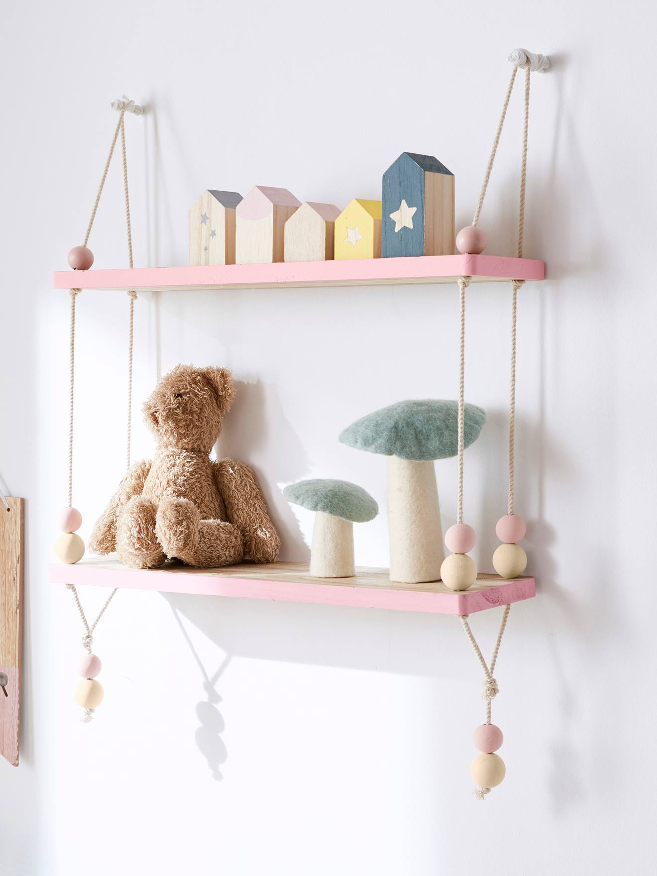 Vertbaudet Kinderzimmer Hängeregal MACARON, Holz und Seil - natur