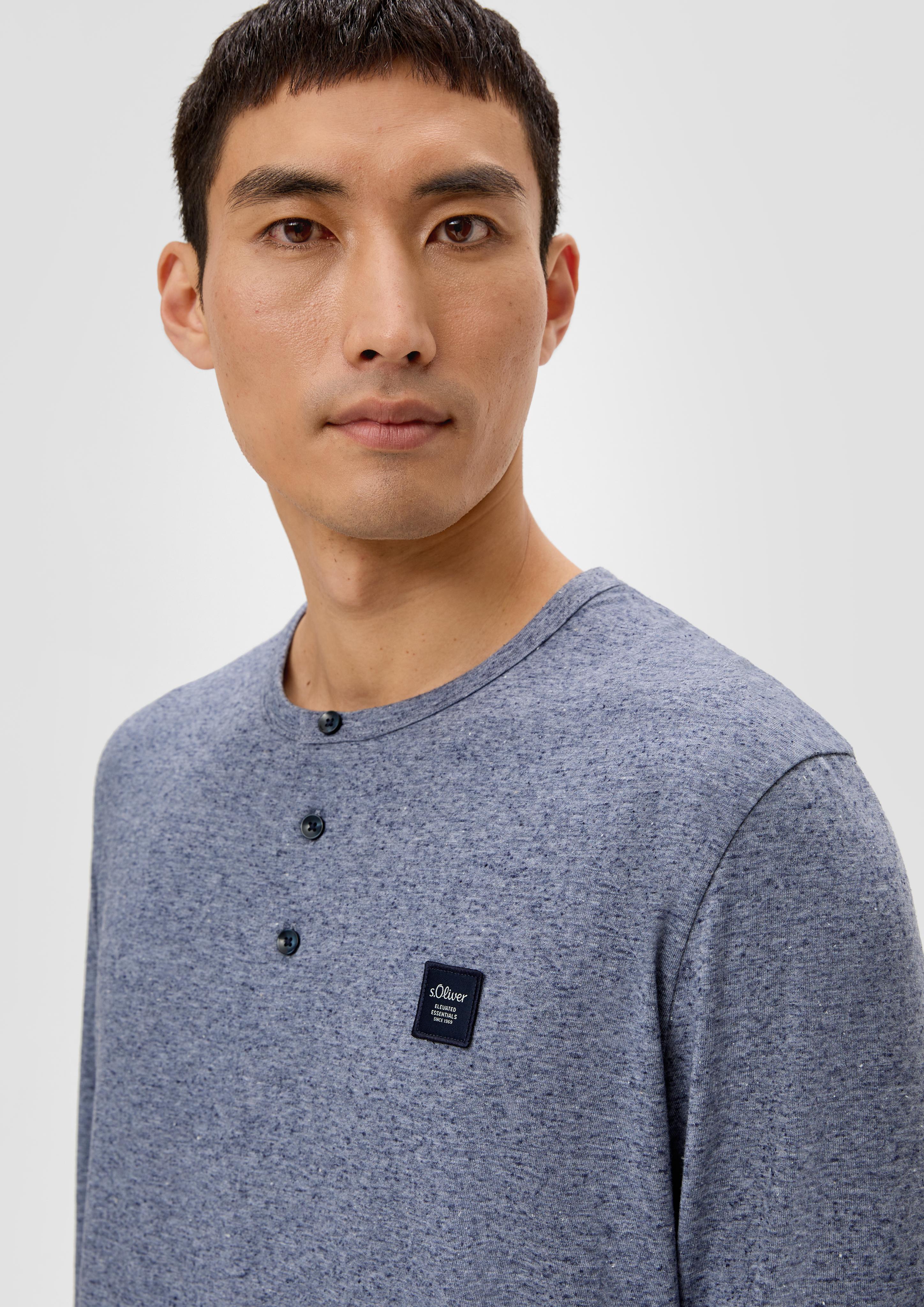 Meliertes Longsleeve mit Henleyausschnitt  2138648-90W2