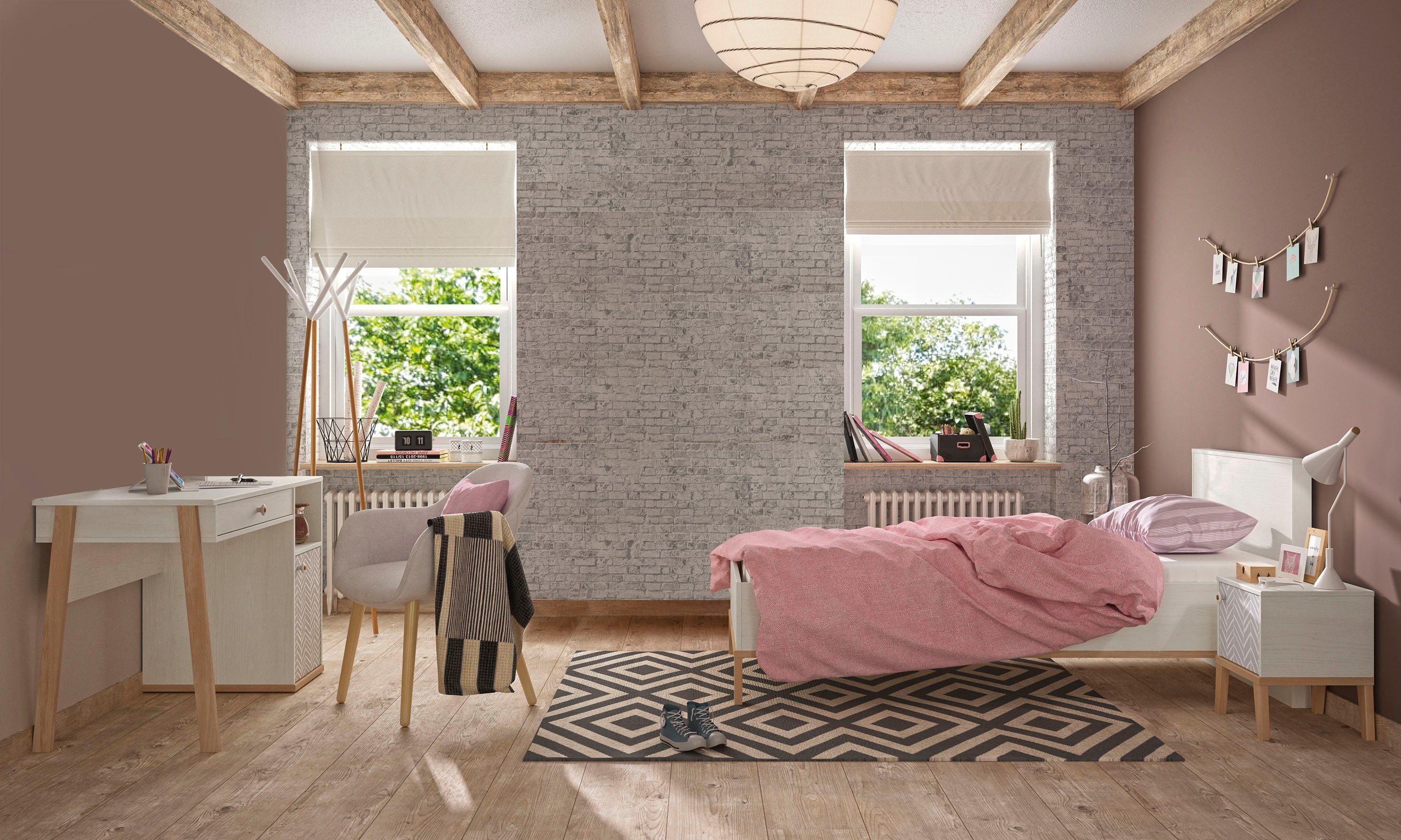 Gami Jugendzimmer-Set Alika, (Set, 3-St., Bett, Nachttisch, Schreibtisch)