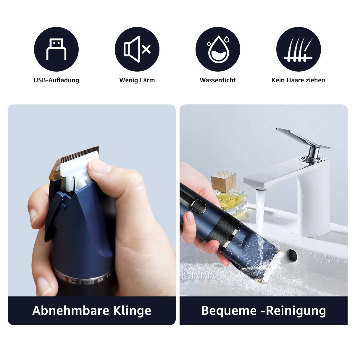 7Magic Haarschneider, USB Aufladung Akku Haarschneidemaschine mit LED Anzeige, IP54