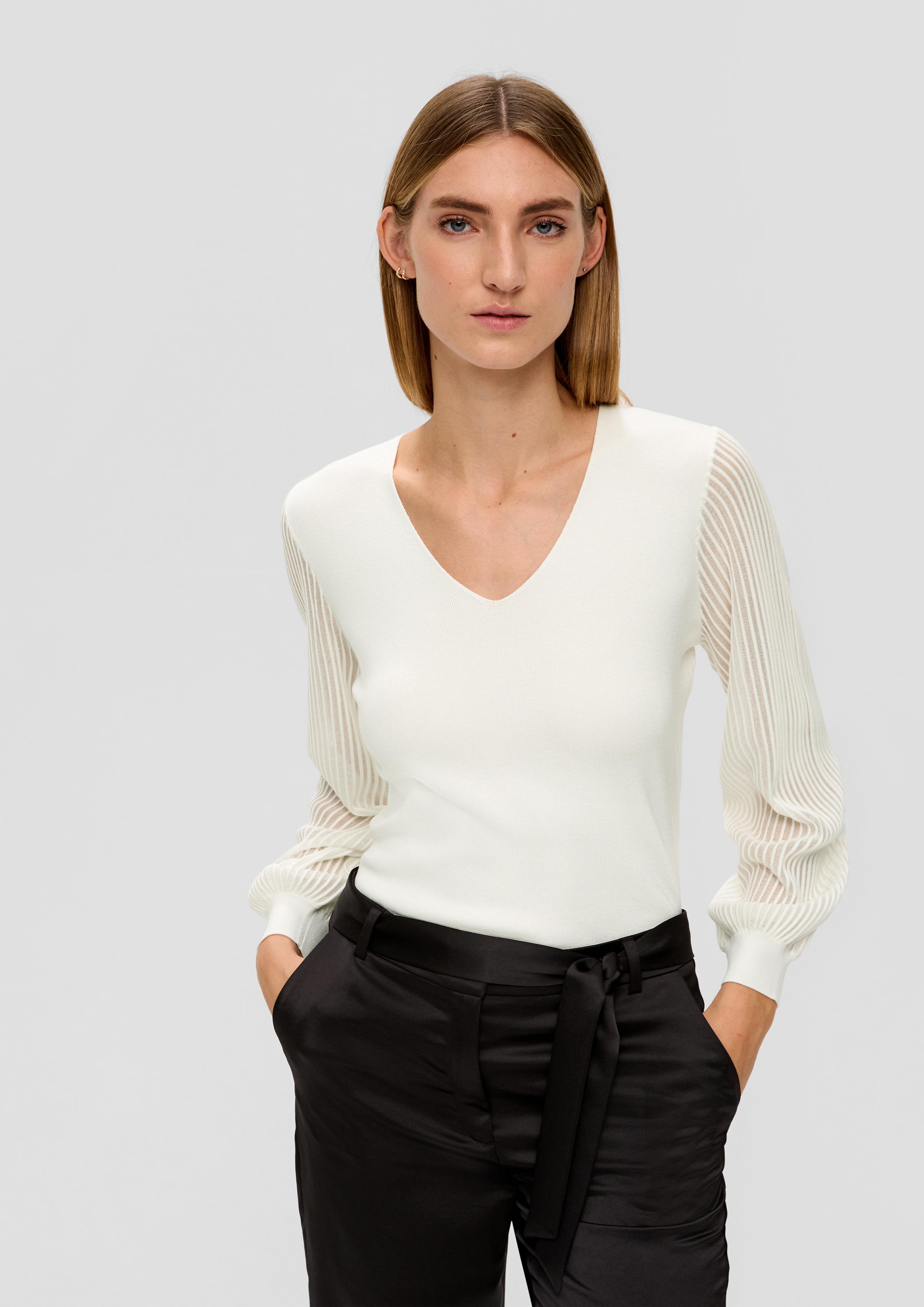 Strickpullover mit semitransparenten Ärmeln  2137680-0200