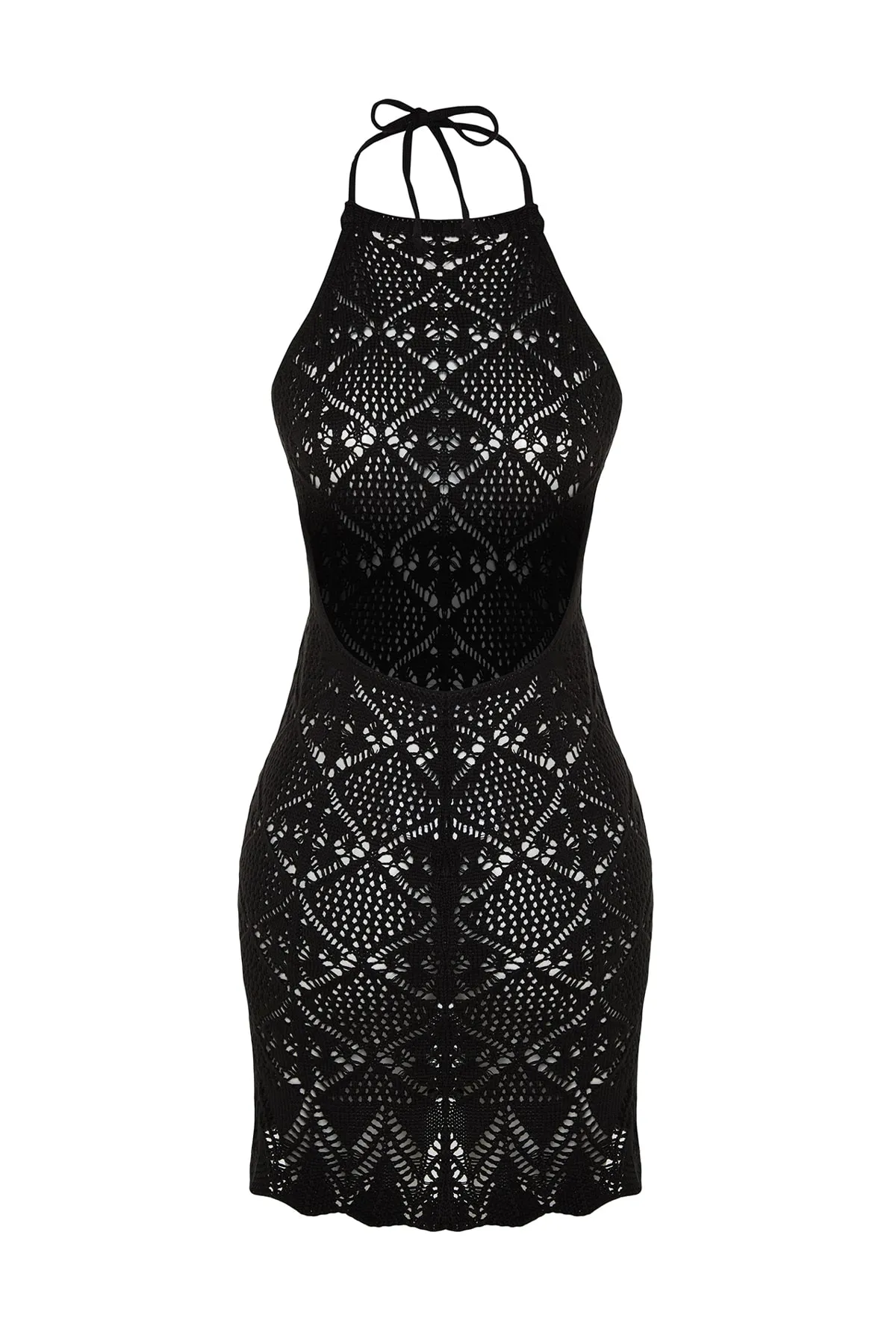 Trendyol Collection  Schwarzes, figurbetontes Mini-Strandkleid aus Strick TBESS23EL00240