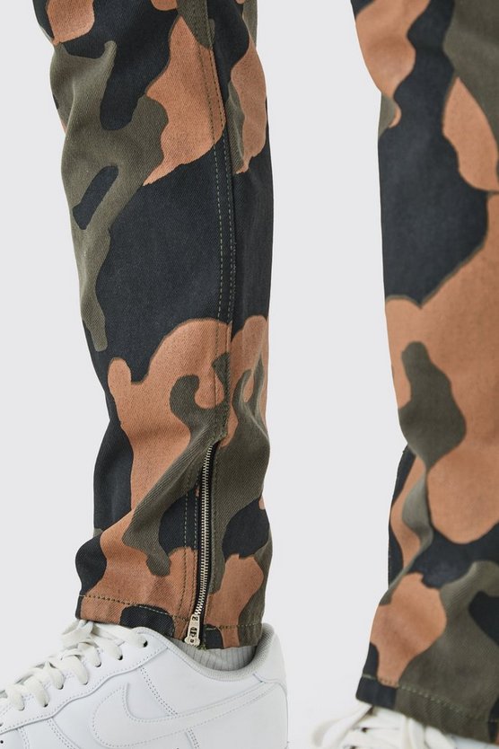 Slim-Fit Camouflage Jeans mit Reißverschluss