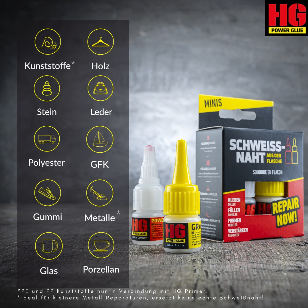 Schweißnaht aus der Flasche HG Power Glue, 5g + 10g - ATU