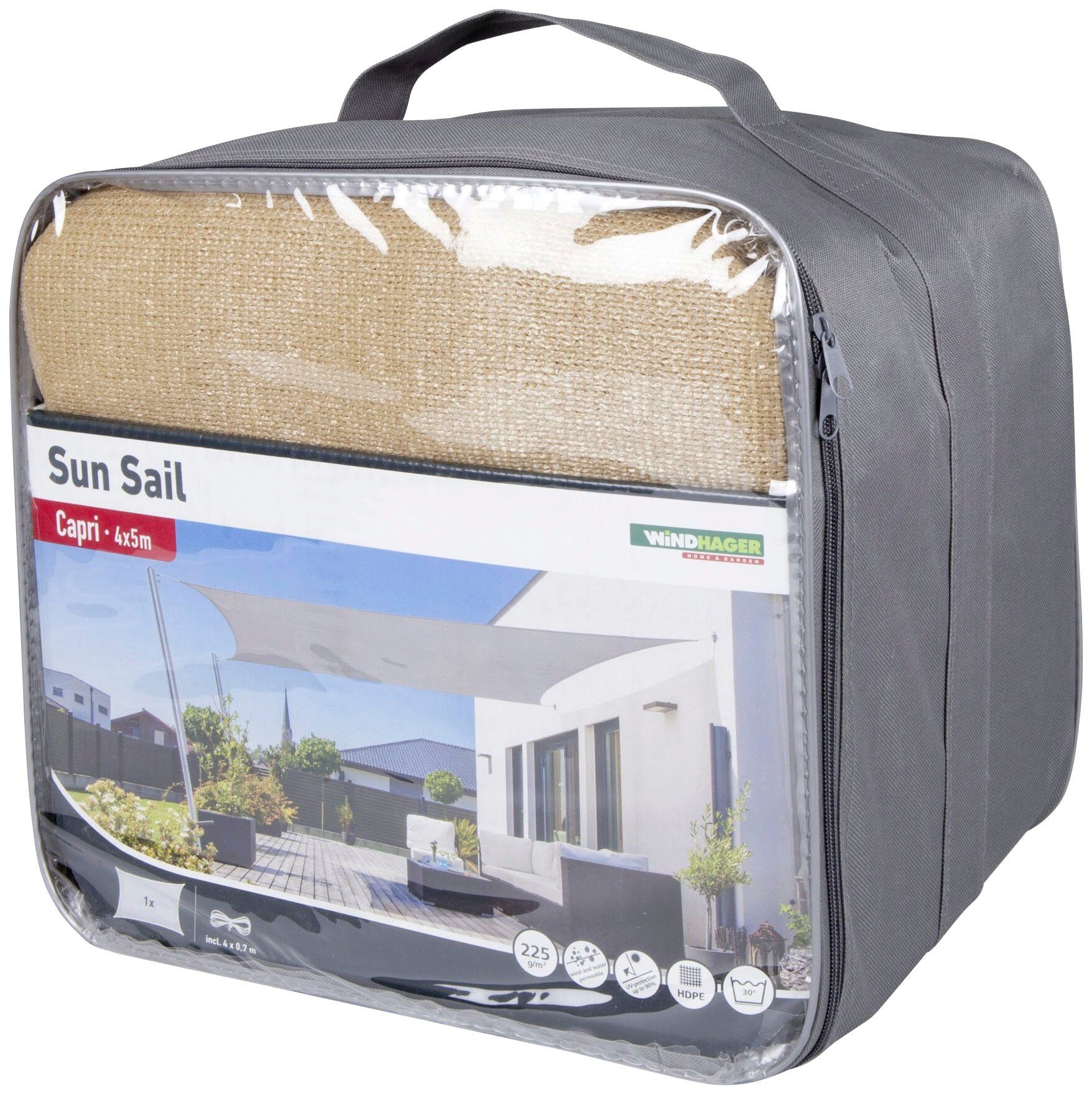 Windhager Sonnensegel Capri Rechteck, 4x5m, schilf