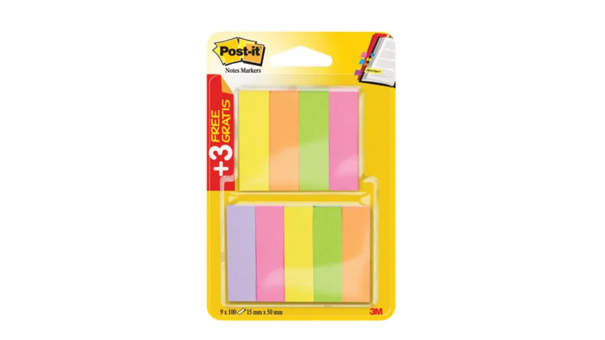Post-it Haftstreifen Page Marker schmal 6 x100 Blatt + 3 x 100 Blatt gratis mehrfarbig