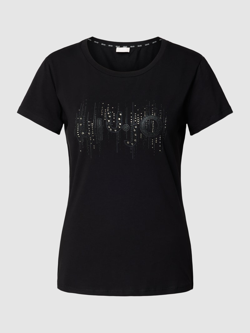T-Shirt mit Ziersteinbesatz in black