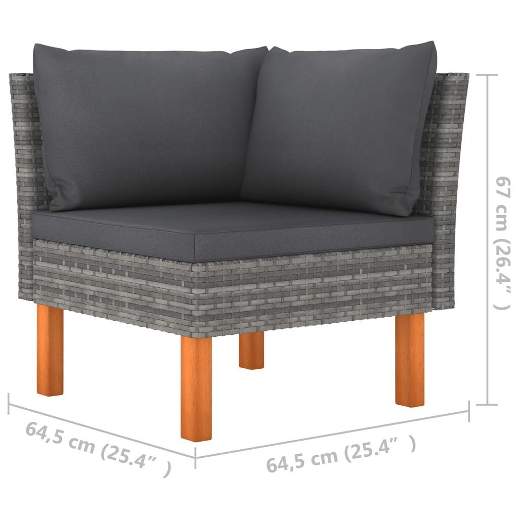 vidaXL Loungesofa 3-tlg. Garten-Lounge-Set Poly Rattan und Massivholz Eukalyptus, 1 Teile