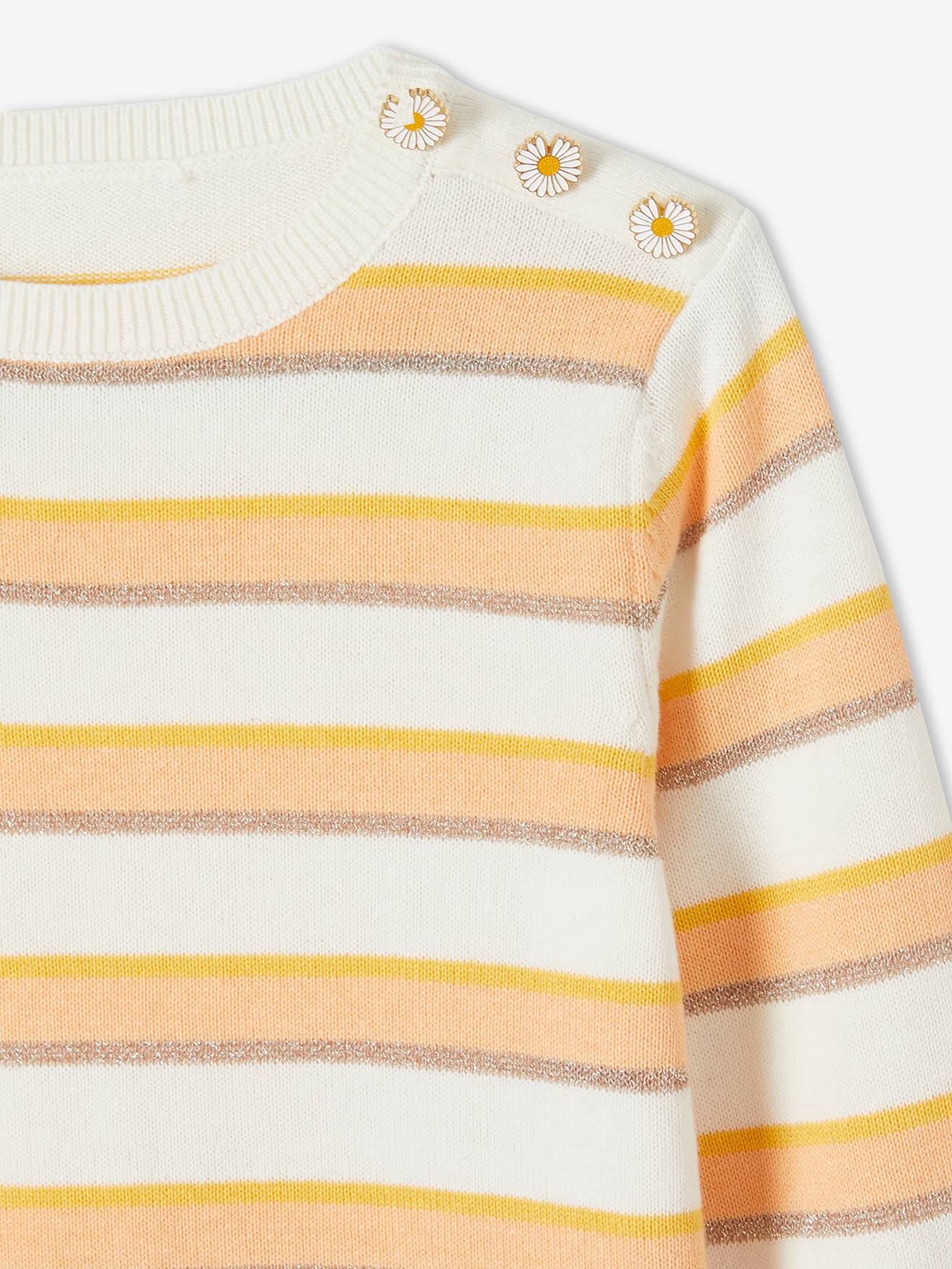 Pull à rayures irisées fille jaune curry rayé