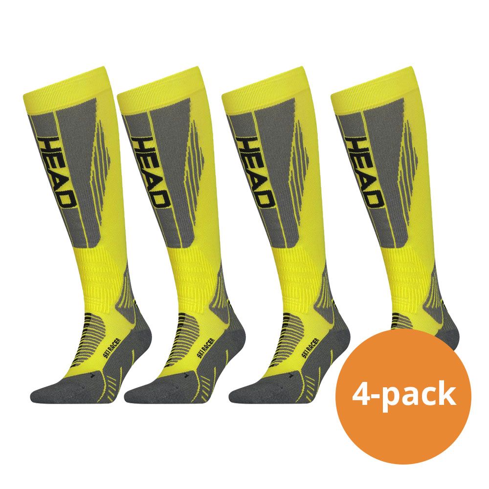 HEAD Racer Kneehigh 4 Paar Neon Yellow Unisex Skisocken