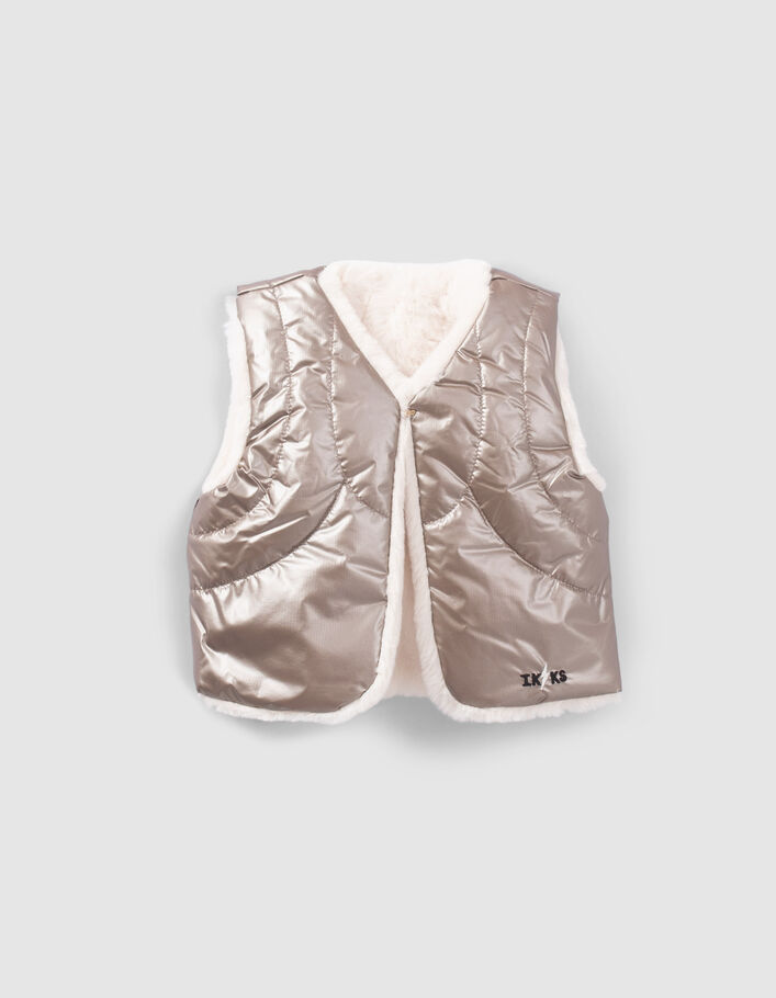 Gilet réversible doré et écru fourré bébé fille