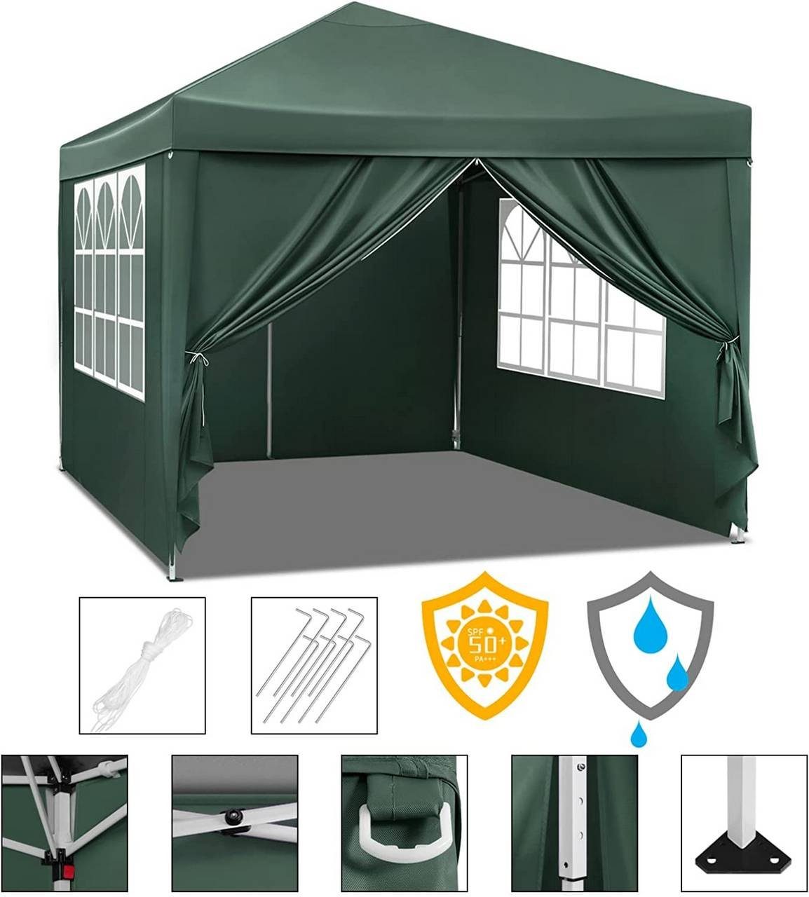 Woltu Faltpavillon, mit 4 Seitenteilen, aus Oxford Metallrahmen 3x3 m