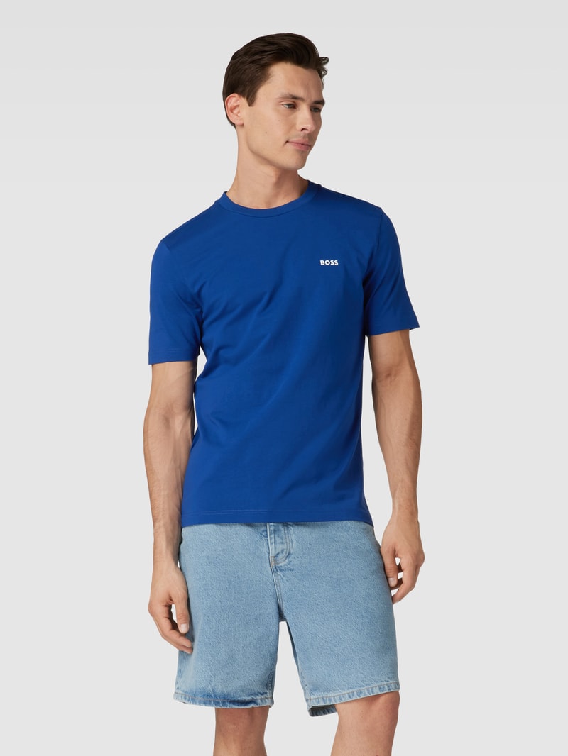 T-Shirt mit Label-Print in royalblau