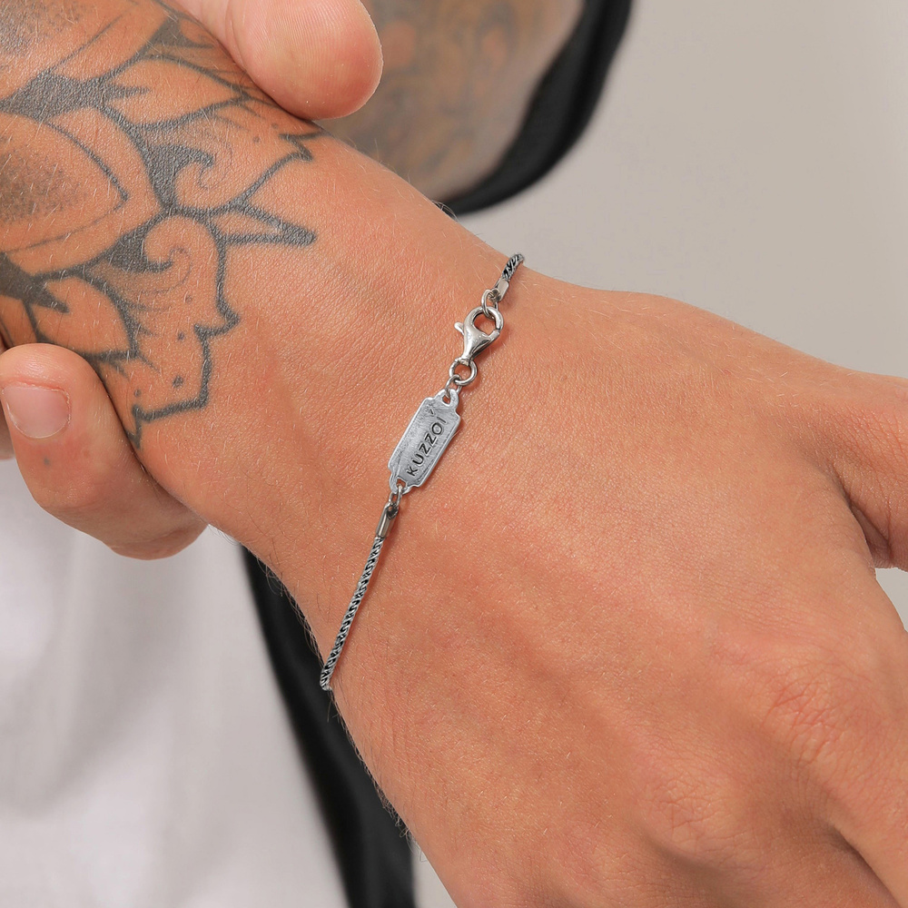 KUZZOI KUZZOI Bracelet Collier pour homme avec cordon torsadé Basic Elegant oxydé en arg Bracelet