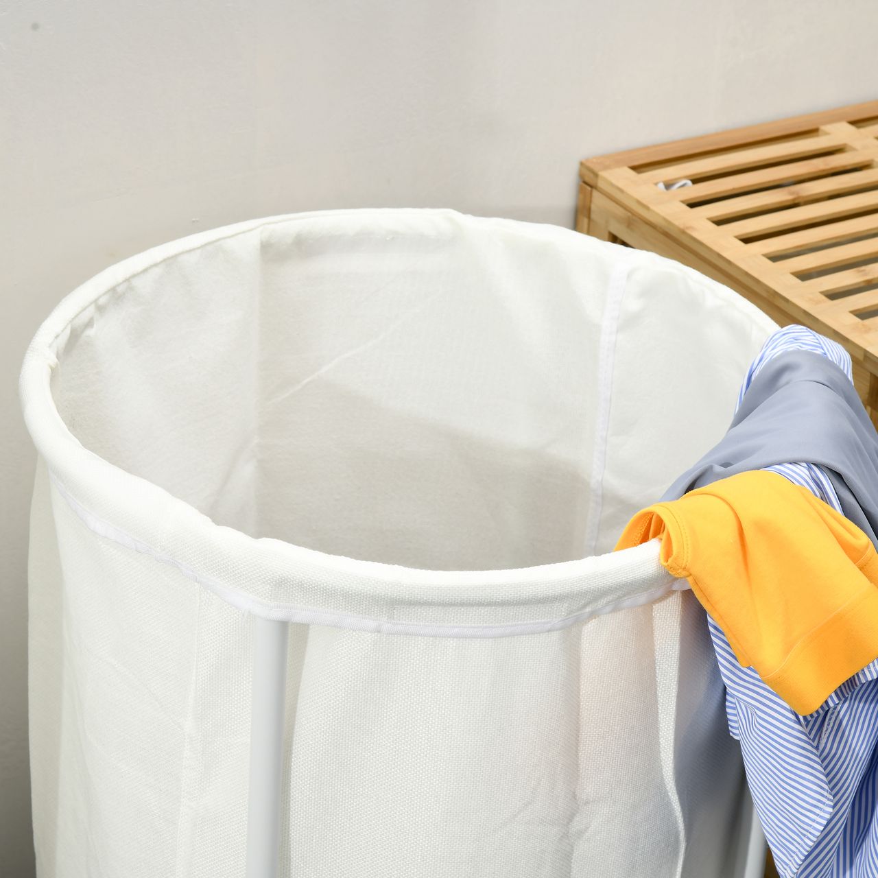 HOMCOM Wäschekorb 100L Wäschesammler mit Rollen Stahlrahmen für Badezimmer Creme