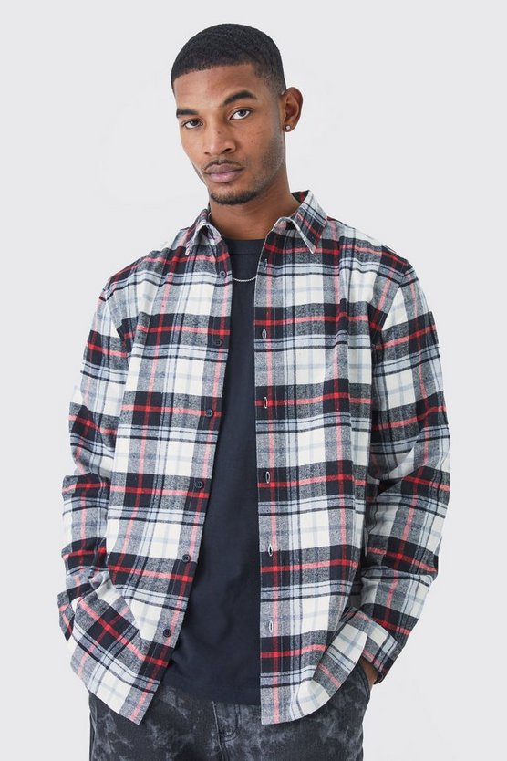 Tall langärmliges kariertes Overshirt