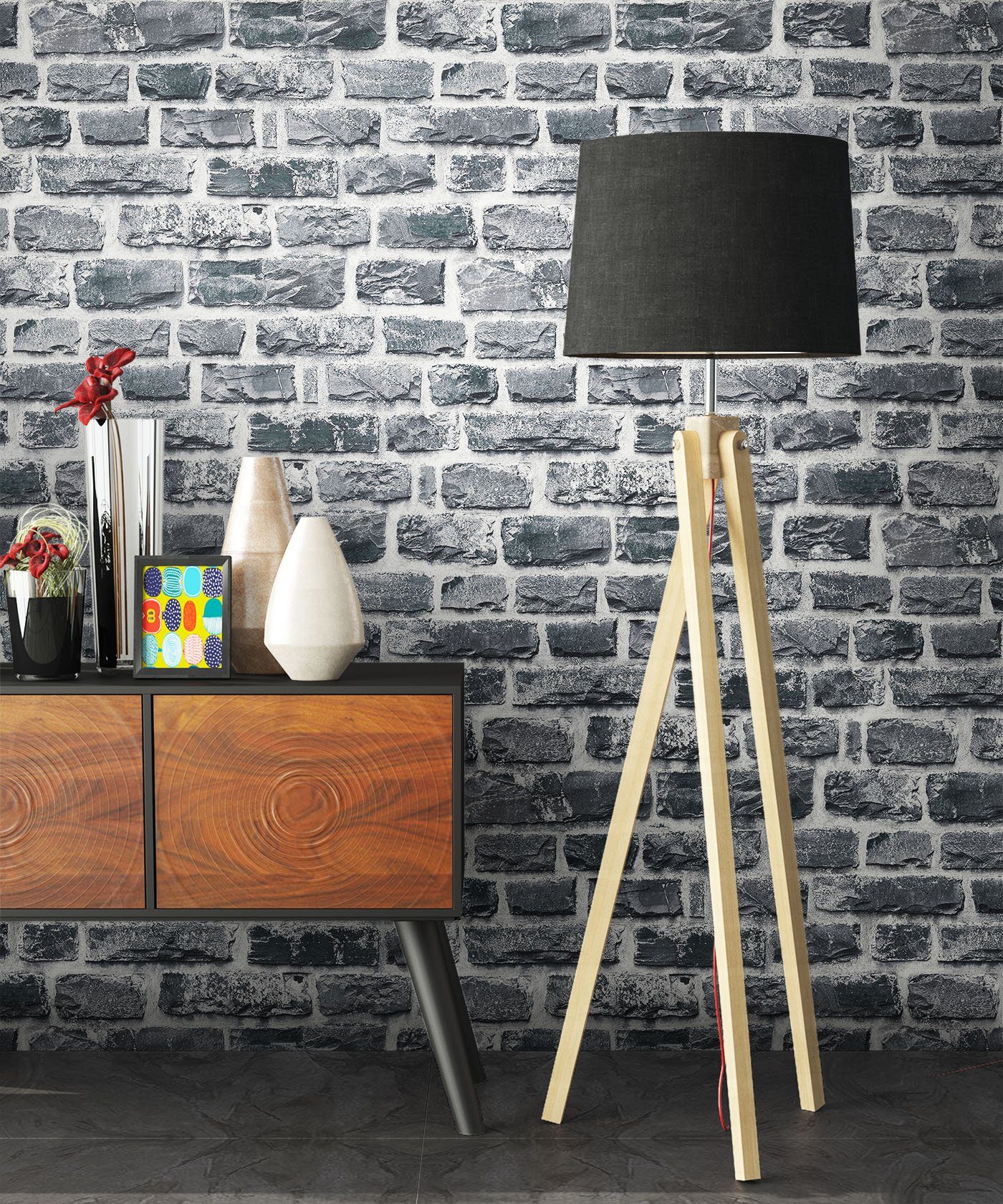 Newroom Vliestapete, Steintapete Anthrazit Ziegelstein Backstein Mauerwerk Klinker Tapete Steinoptik Wohnzimmer Schlafzimmer Flur, Tapete Steinoptik Wohnzimmer