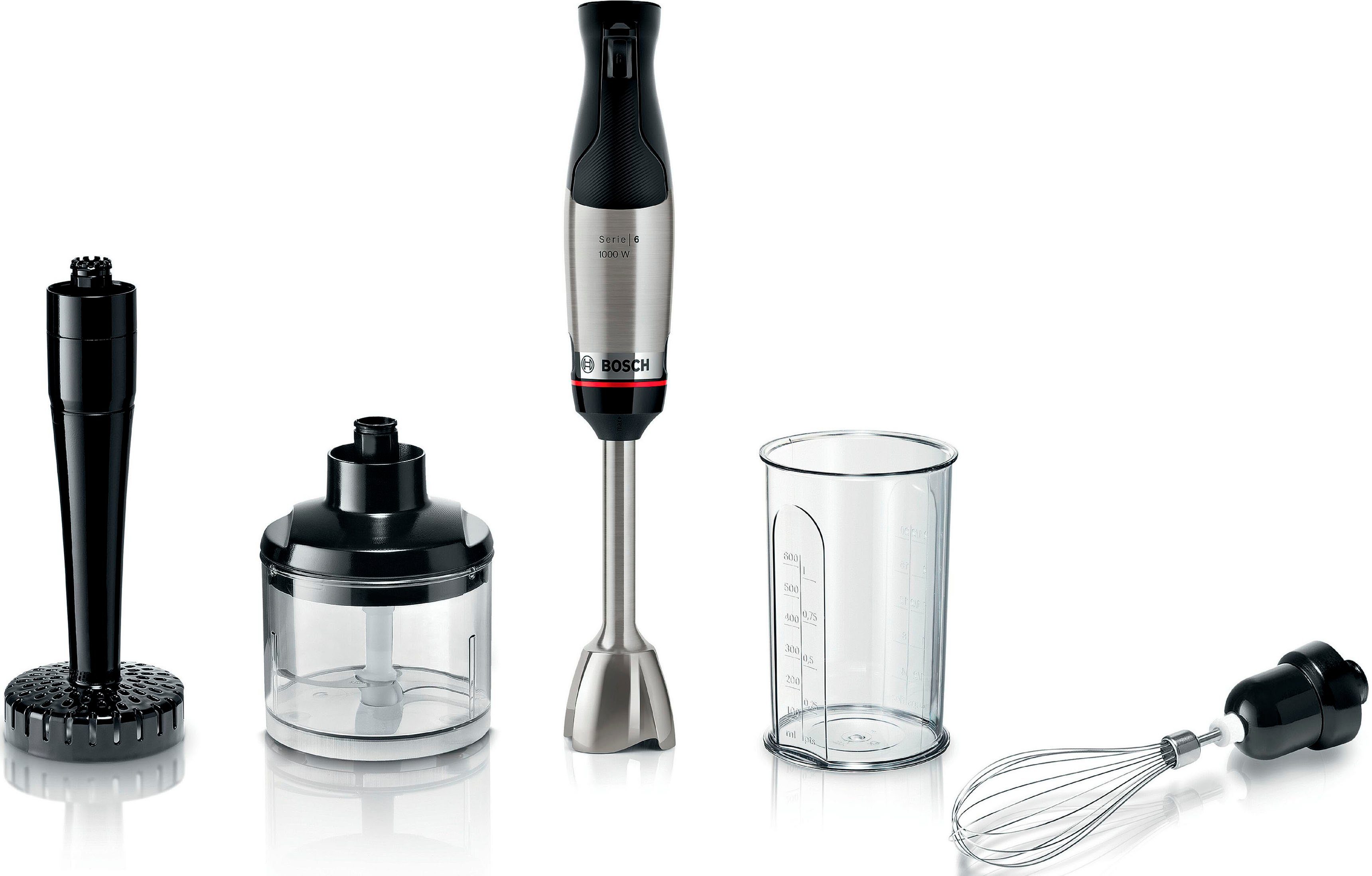 BOSCH Stabmixer ErgoMaster Serie 6, MSM6M623, 1000 W, Edelstahl Mixstab, Passierstab, Zerkleinerer, Schlagbesen